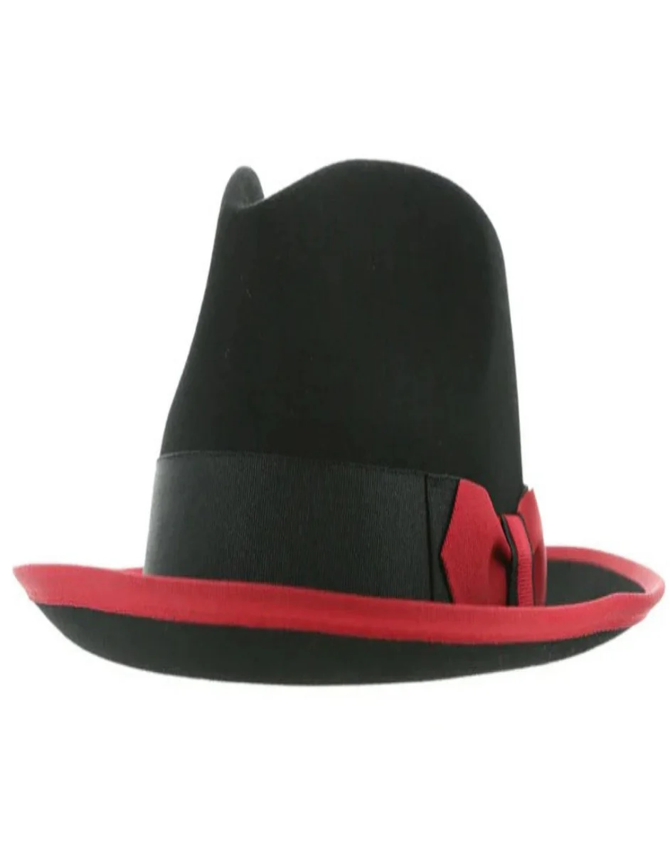 Black and Red Dress Hat 1920s Fedora Style - Men's Classic Two Tone Trilby Fedora Dress Hat in Black and Red - Image 2