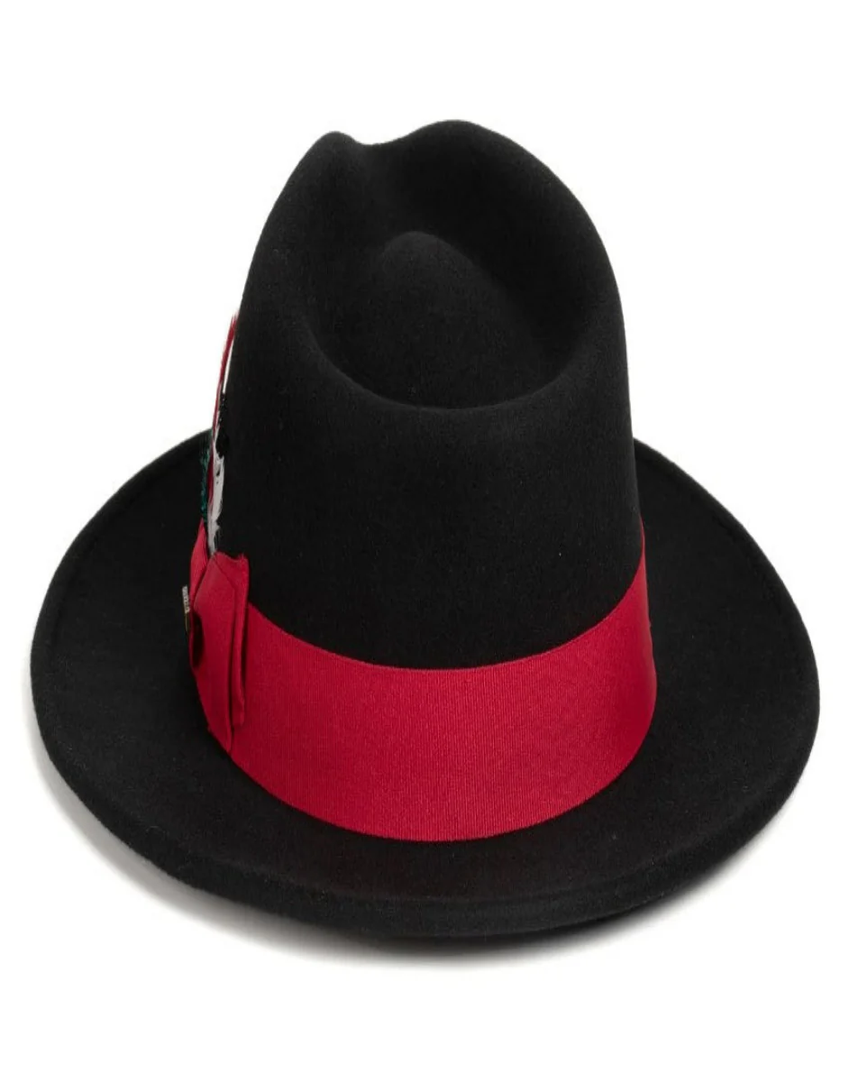Black and Red Dress Hat 1920s Fedora Style - Mens Classic Wool Fedora Dress Hat in Black and Red - Image 3