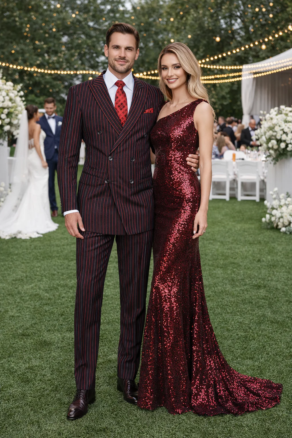 Black and Red Pinstripe Double breasted Suit - 100% Wool Modern Fit Side Vents by Statement brand - Image 4