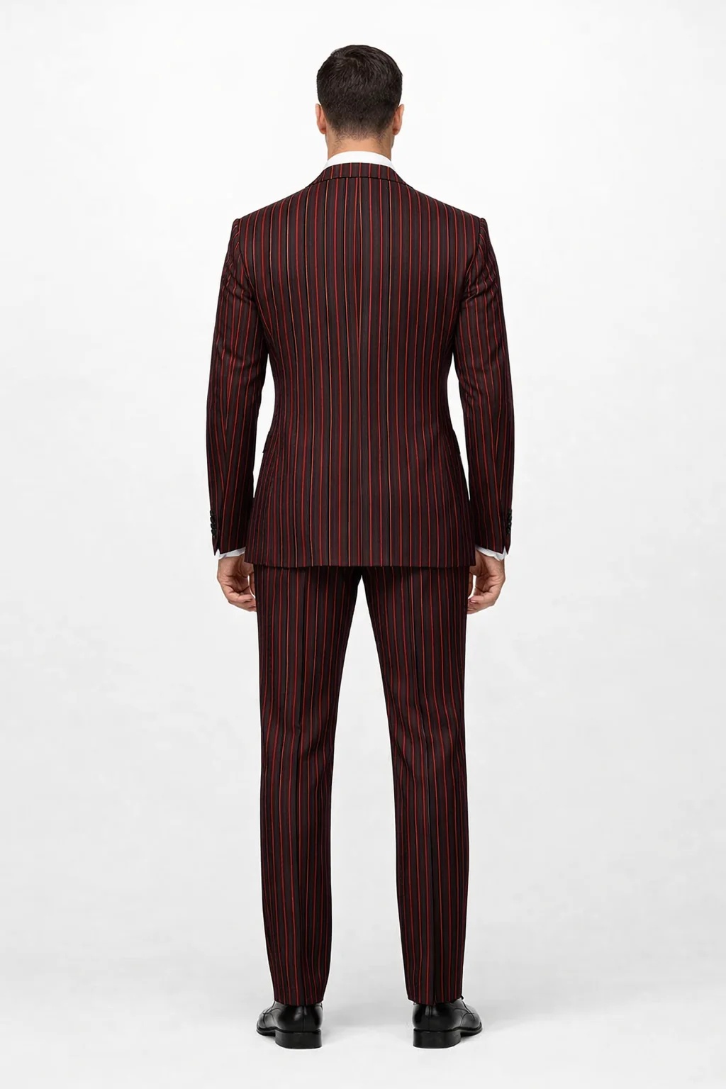 Black and Red Pinstripe Double breasted Suit - 100% Wool Modern Fit Side Vents by Statement brand - Image 8