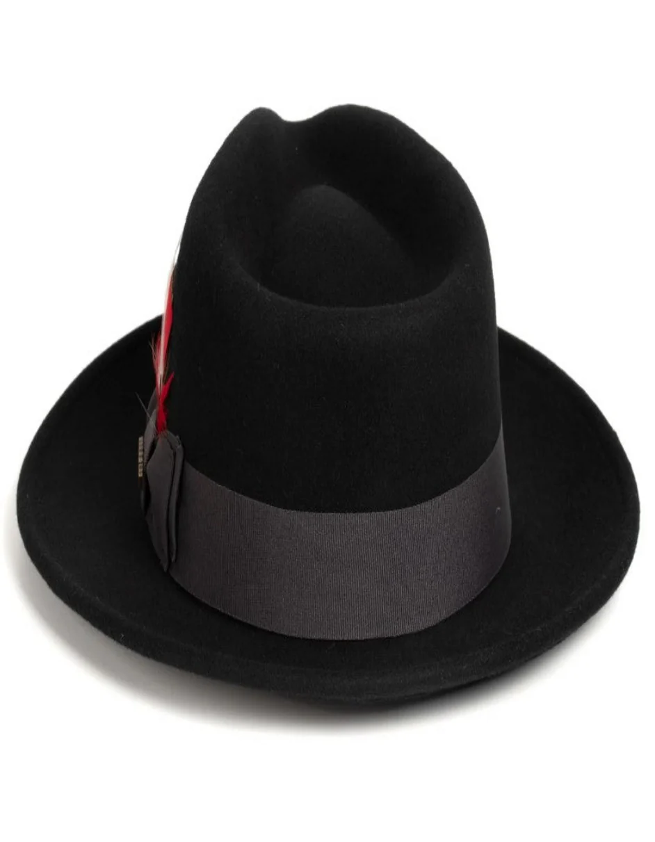 Black Dress Hat 1920s Fedora Style - Mens Classic Wool Fedora Dress Hat in Black - Image 3