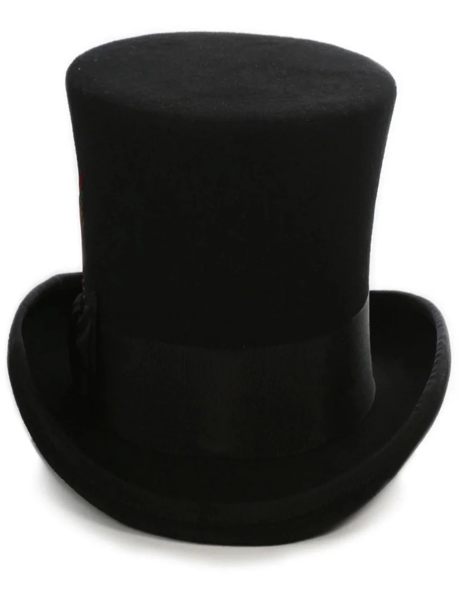 Black Dress Hat 1920s Fedora Style - Men's Tall 100% Wool Dress Top Hat in Black - Image 2