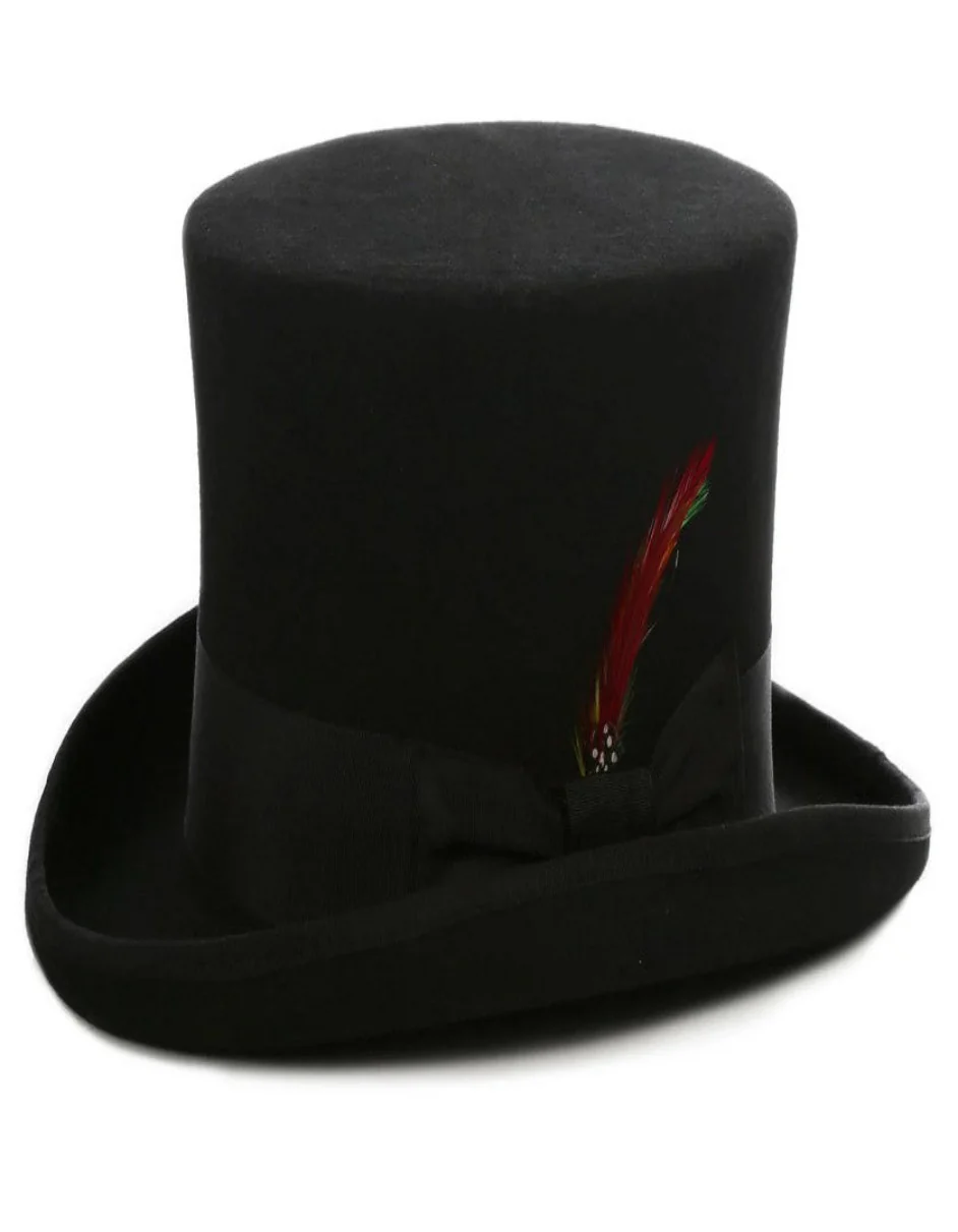 Black Dress Hat 1920s Fedora Style - Men's Tall 100% Wool Dress Top Hat in Black - Image 3