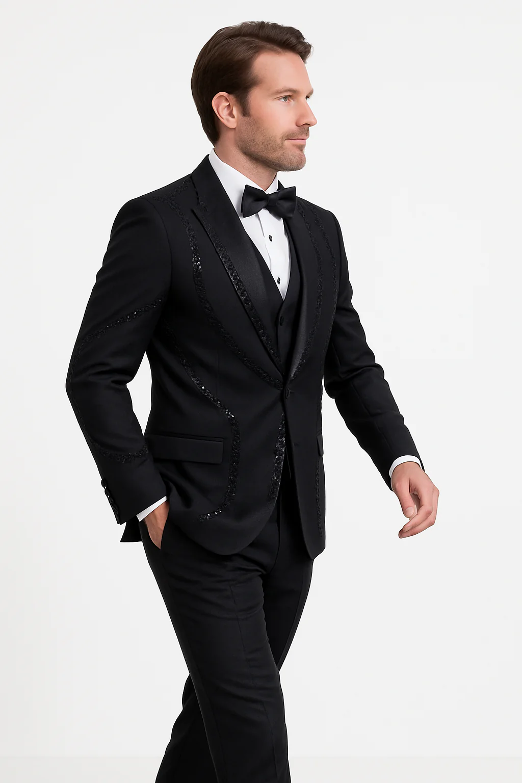 Black Italian Wool 3-Piece Modern Fit Tuxedo - Image 2