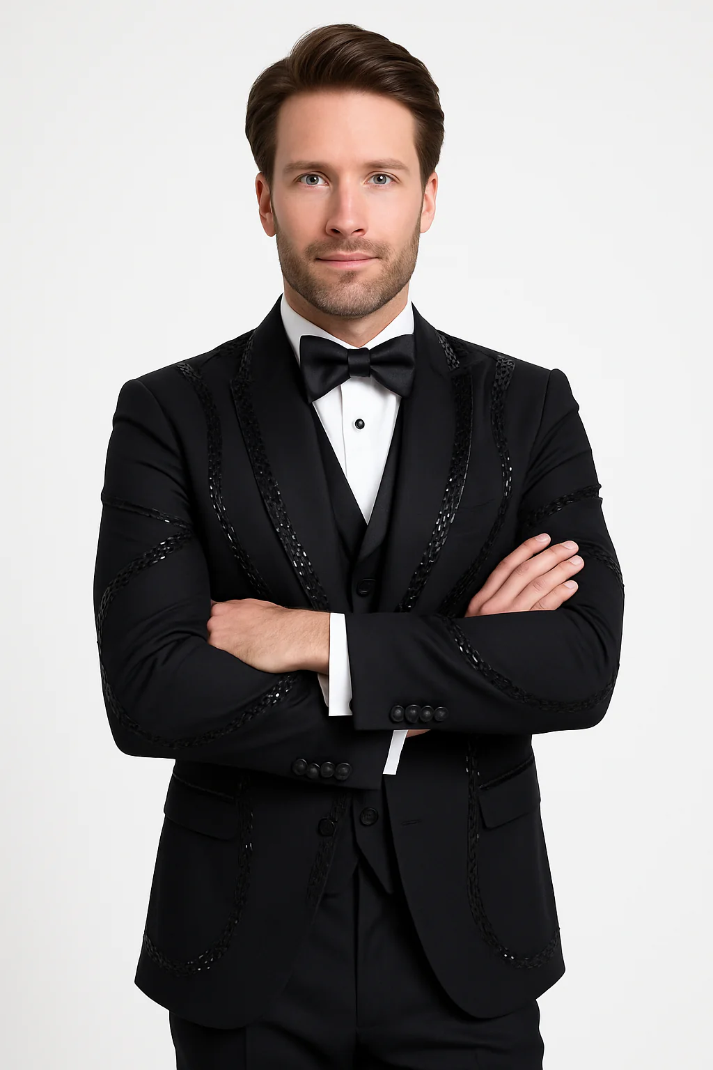 Black Italian Wool 3-Piece Modern Fit Tuxedo - Image 3