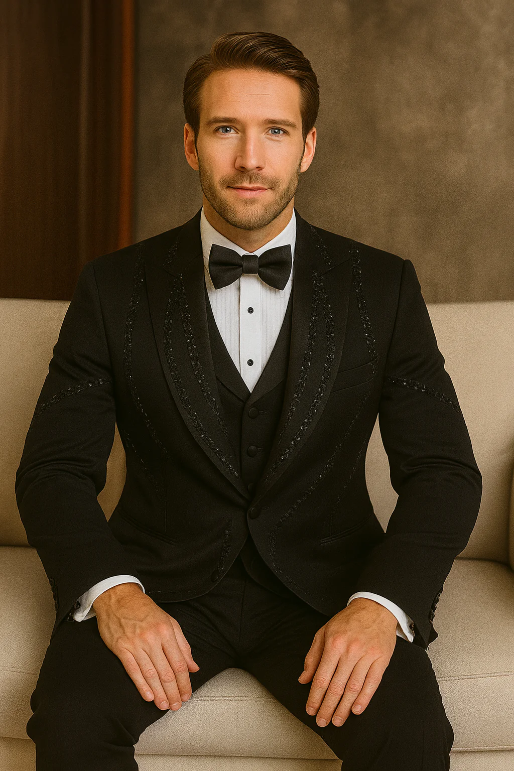 Black Italian Wool 3-Piece Modern Fit Tuxedo - Image 4