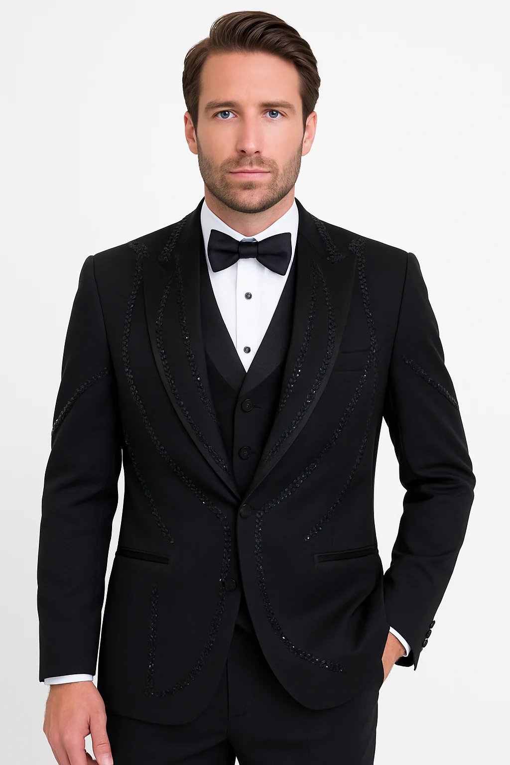 Black Italian Wool 3-Piece Modern Fit Tuxedo - Image 5