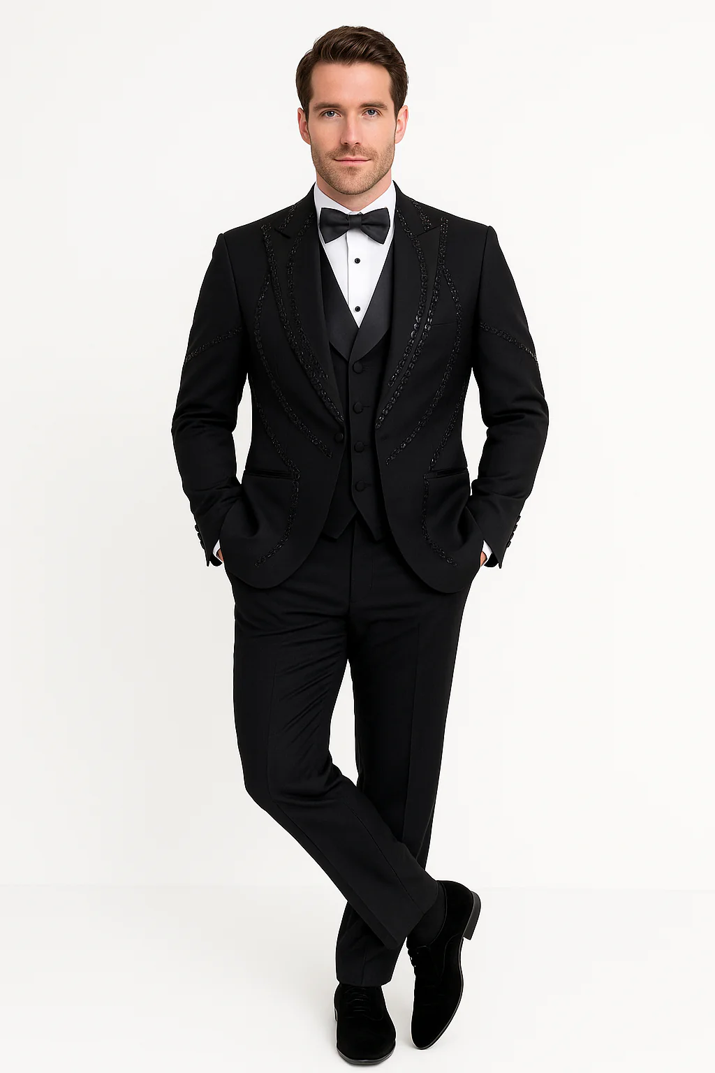 Black Italian Wool 3-Piece Modern Fit Tuxedo - Image 6