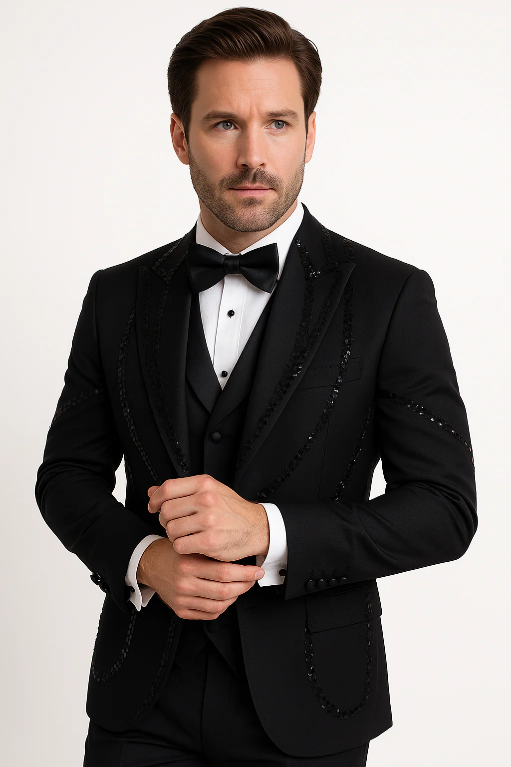 Black Italian Wool 3-Piece Modern Fit Tuxedo - Image 7