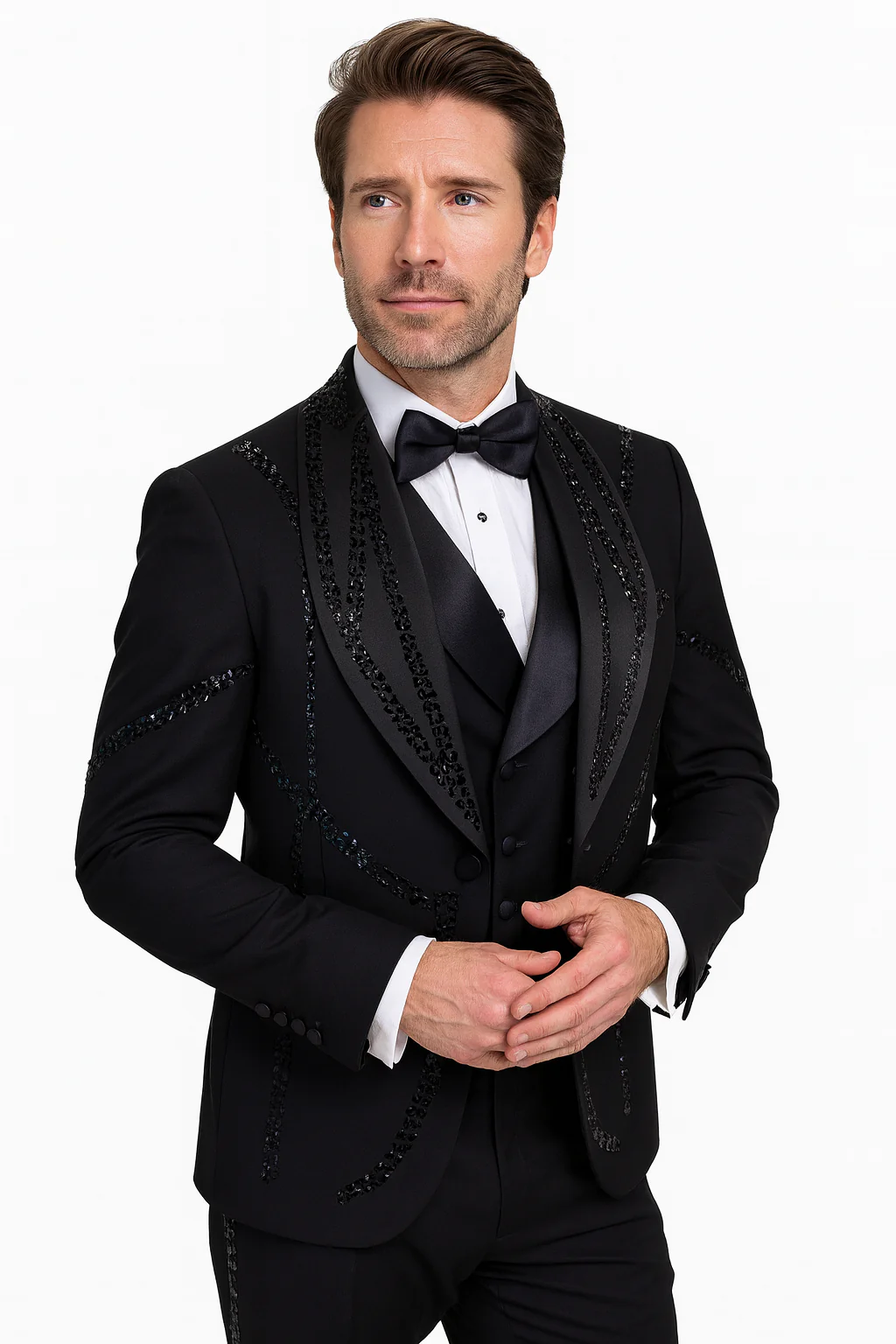 Black Italian Wool 3-Piece Modern Fit Tuxedo - Image 8