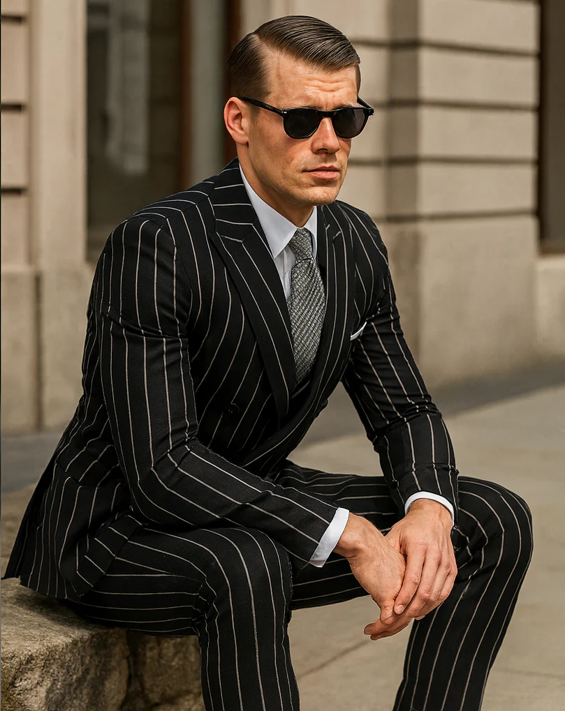 Black Pinstripe Suit - Gangster Suit - 1920's Suit - Image 4