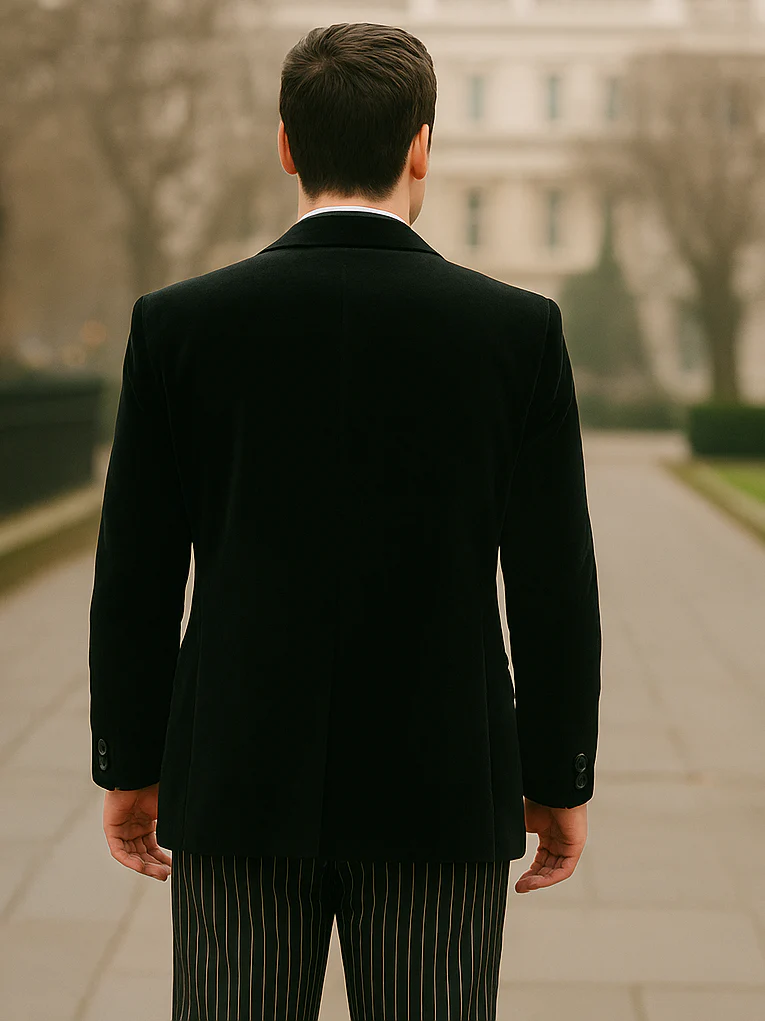 Black Velvet Roderick Smoking Jacket – Elegant Men's Wear - Image 2