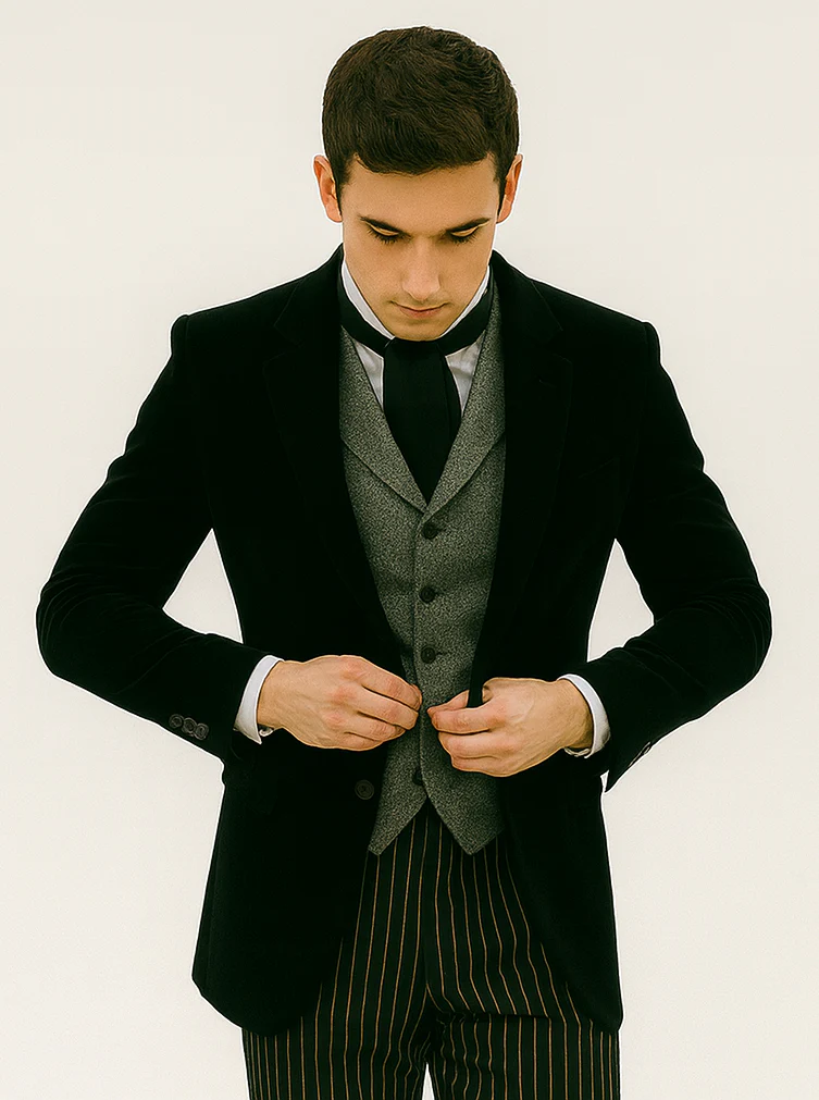 Black Velvet Roderick Smoking Jacket – Elegant Men's Wear - Image 8