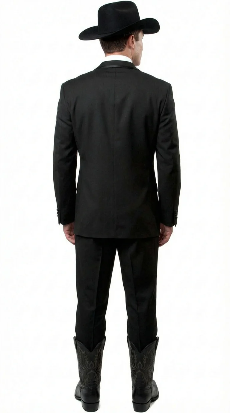 Black Western Tuxedo for Men | Classic Three Piece Formal Wedding Peak Lapel with Trim Collar Cowboy Suit - Image 2