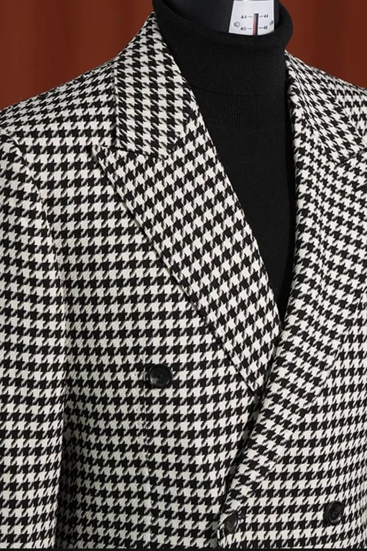 Black & White Houndstooth Blazer for Men – Modern Fit 100% Wool - Image 2