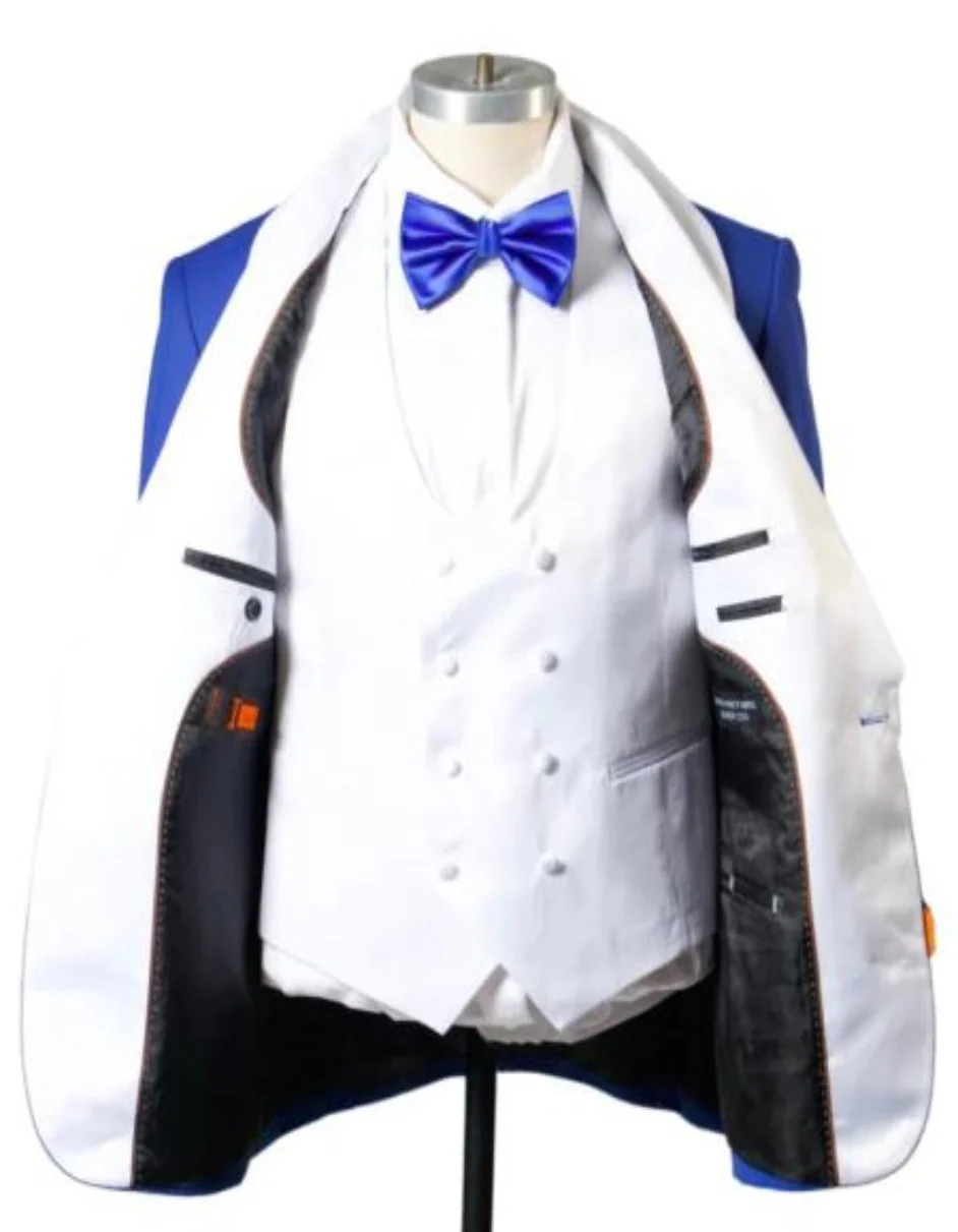 Blue Prom Suit For Men - Blue Homecoming Tuxedo -Vest Royal And White - Image 2