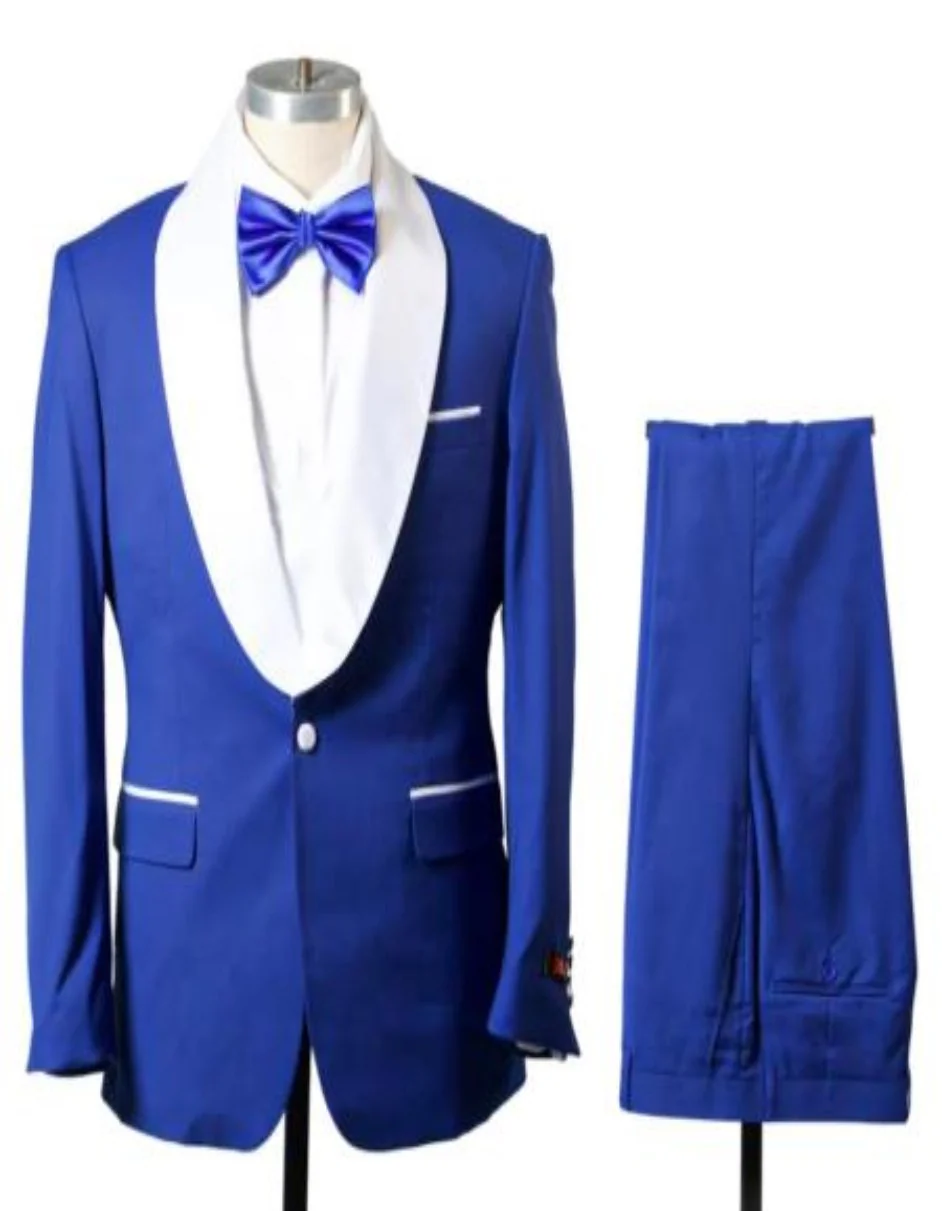Blue Prom Suit For Men - Blue Homecoming Tuxedo -Vest Royal And White - Image 3