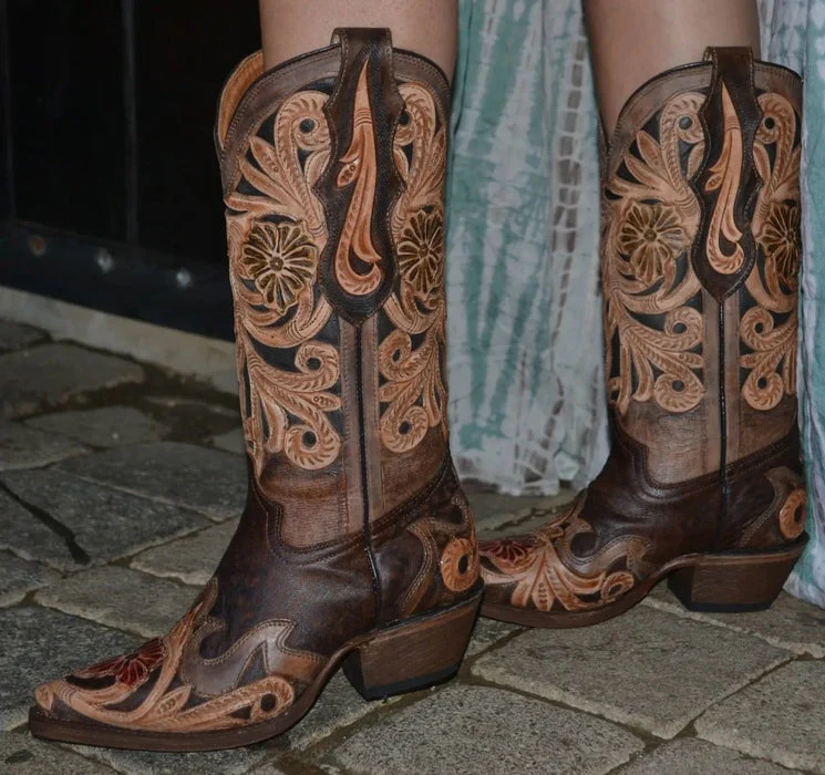 Botas Altas de Cuero Cincelado Original para Mujer Horma Punta Recortada - Image 4