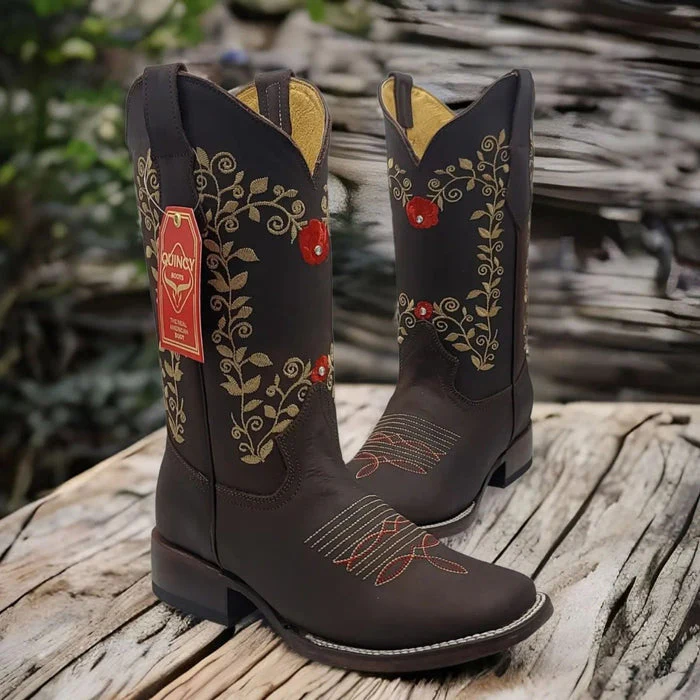 Botas Altas de Cuero con Flores para Mujer en Horma Rodeo - Image 4