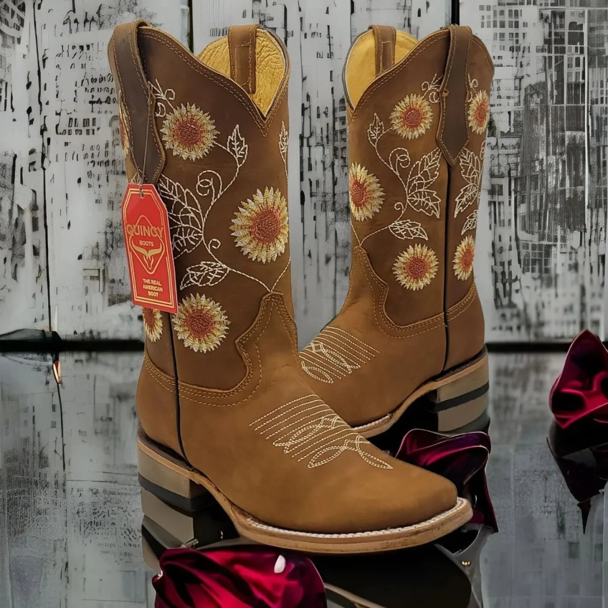 Botas de Cuero con Girasoles para Mujer en Horma Rodeo Q322G6231 - Image 8