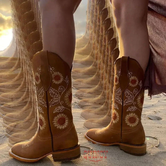 Botas de Cuero con Girasoles para Mujer en Horma Rodeo - Image 5
