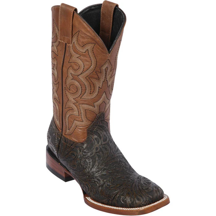 Botas de Cuero Cincelada Horma Rodeo Cuadrada