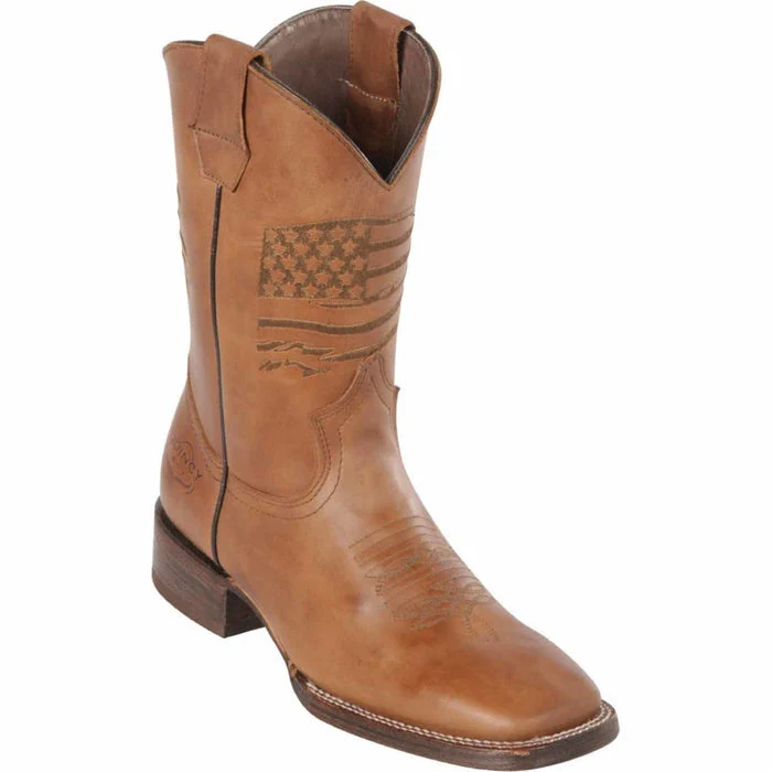Botas de Cuero Grasso Bandera USA Horma Rodeo Cuadrada