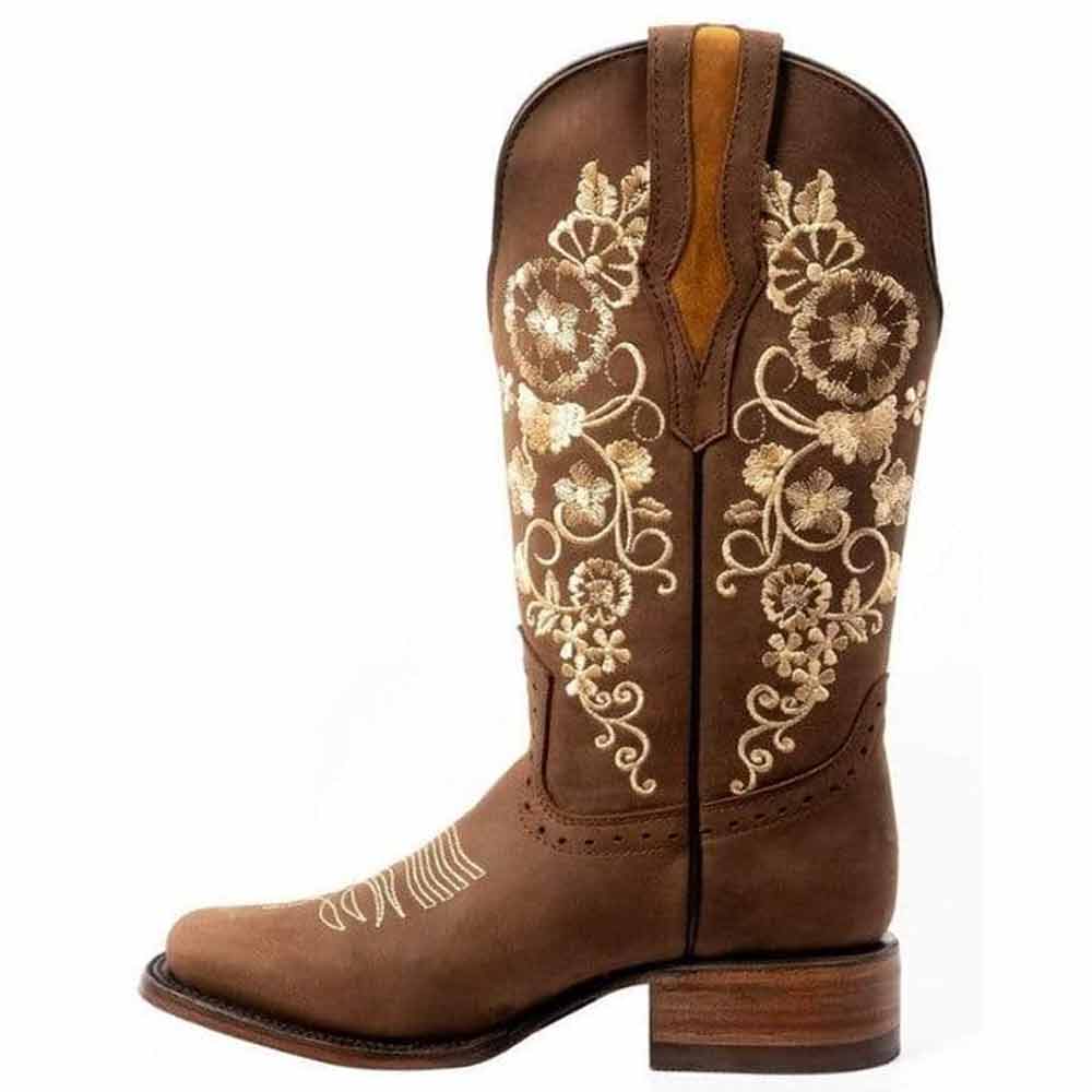 Botas de Cuero Horma Rodeo para Mujer Color Cafe con Girasoles JB-1501CAF - Image 2