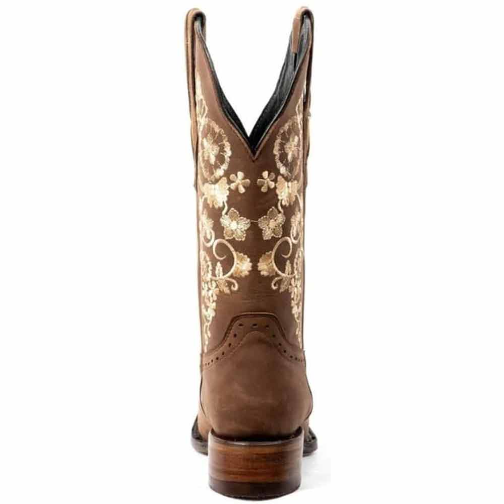 Botas de Cuero Horma Rodeo para Mujer Color Cafe con Girasoles JB-1501CAF - Image 3