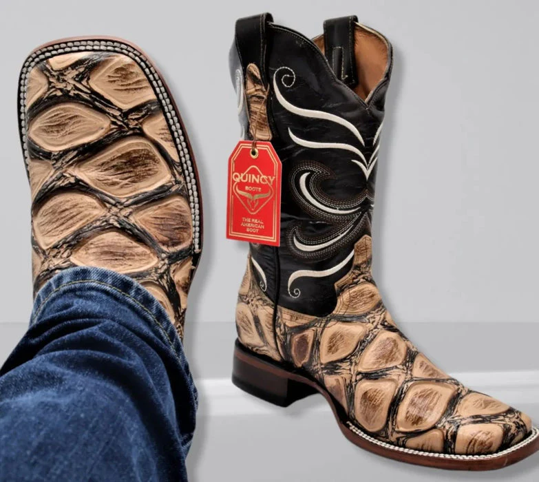 Botas de Pescado Africano Grabado Horma Rodeo Cuadrada - Image 4