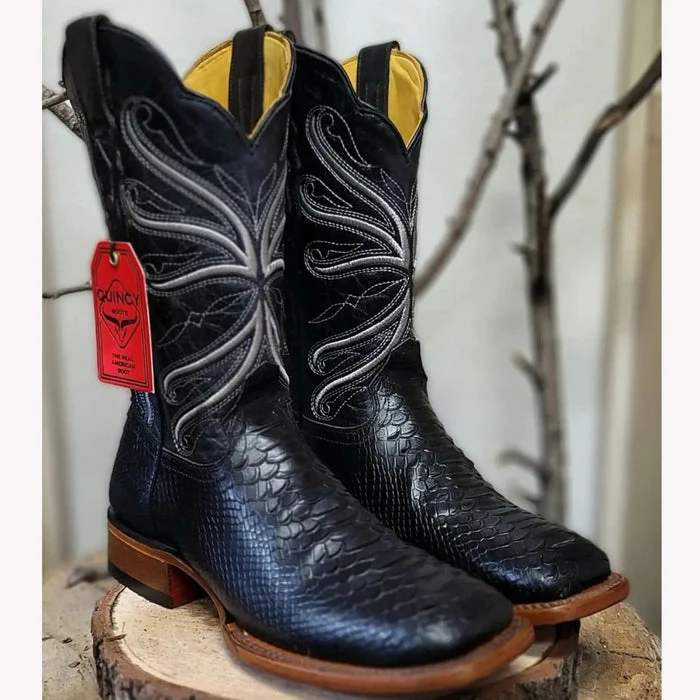 Botas de Piton Grabado Horma Rodeo Cuadrada Color Negro - Image 2