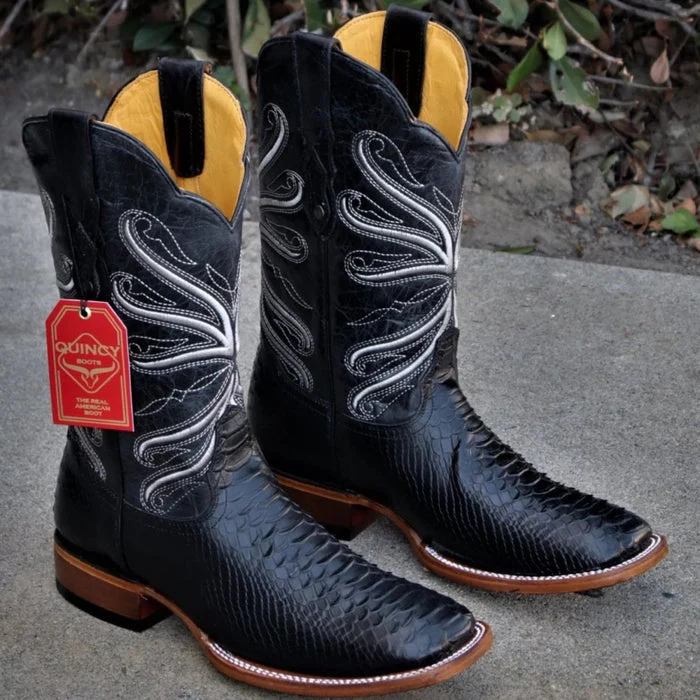 Botas de Piton Grabado Horma Rodeo Cuadrada Color Negro - Image 3