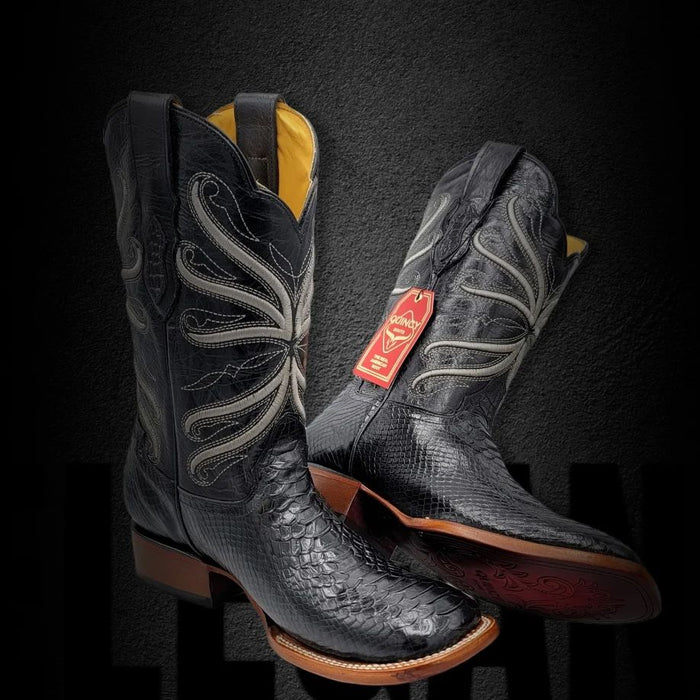 Botas de Piton Grabado Horma Rodeo Cuadrada Color Negro - Image 5