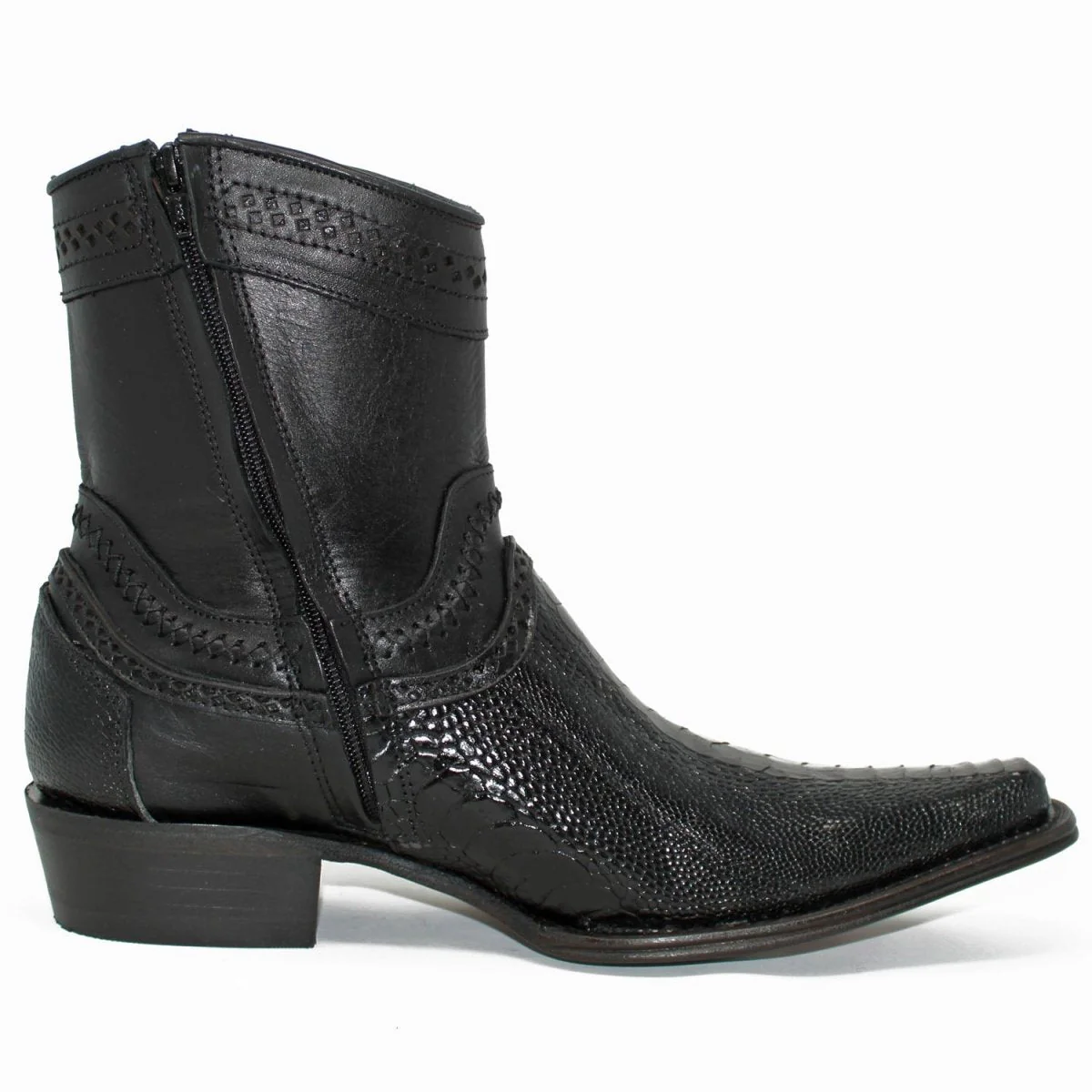 Botines de Pata de Avestruz Original Horma Europea Cuadrada Negro LAB-76B0505 - Image 3