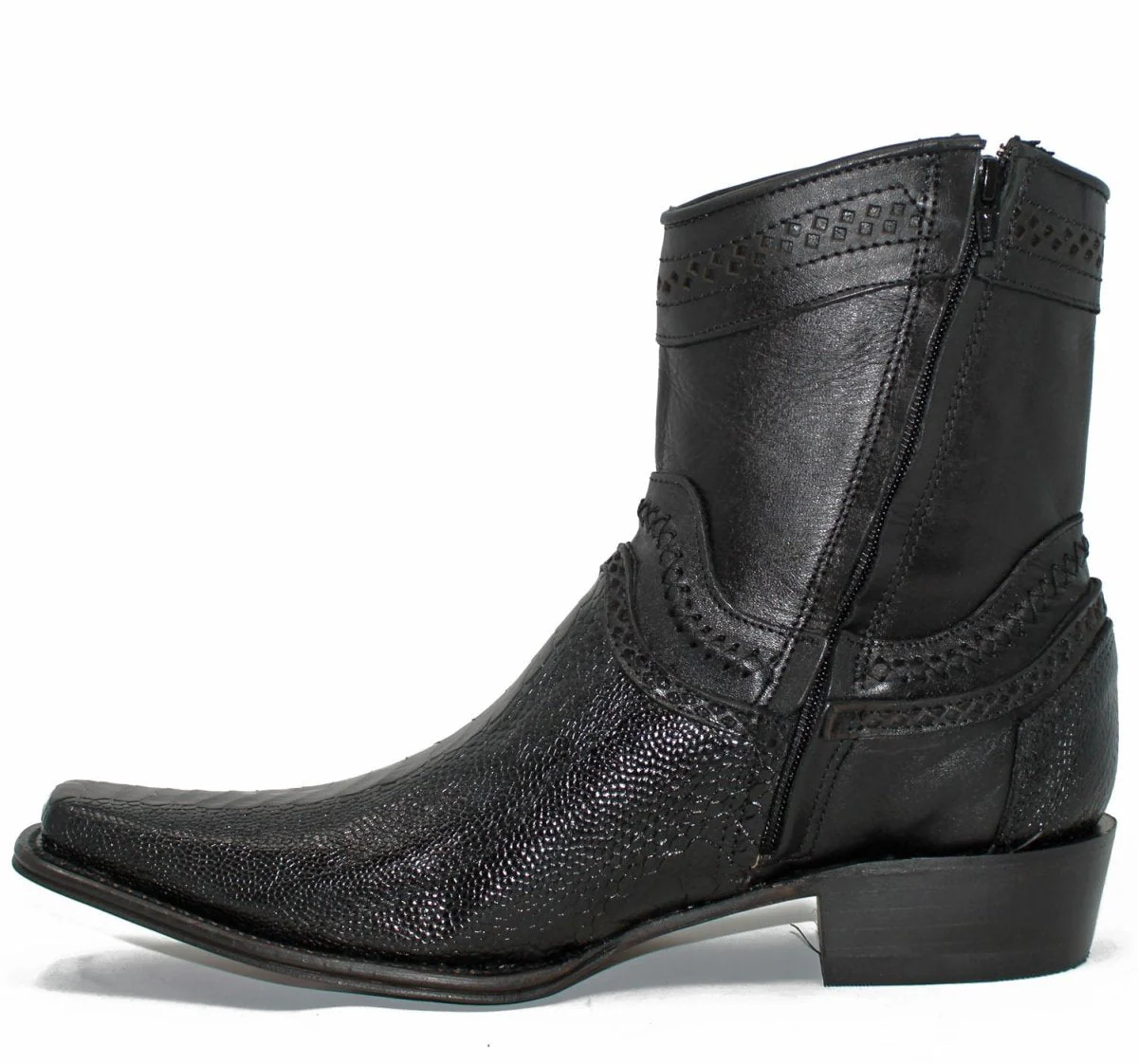 Botines de Pata de Avestruz Original Horma Europea Cuadrada Negro LAB-76B0505 - Image 4