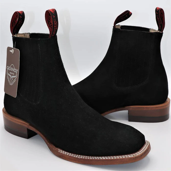 Botines Charros Quincy de Gamuza con Punta Cuadrada Negro - Image 3