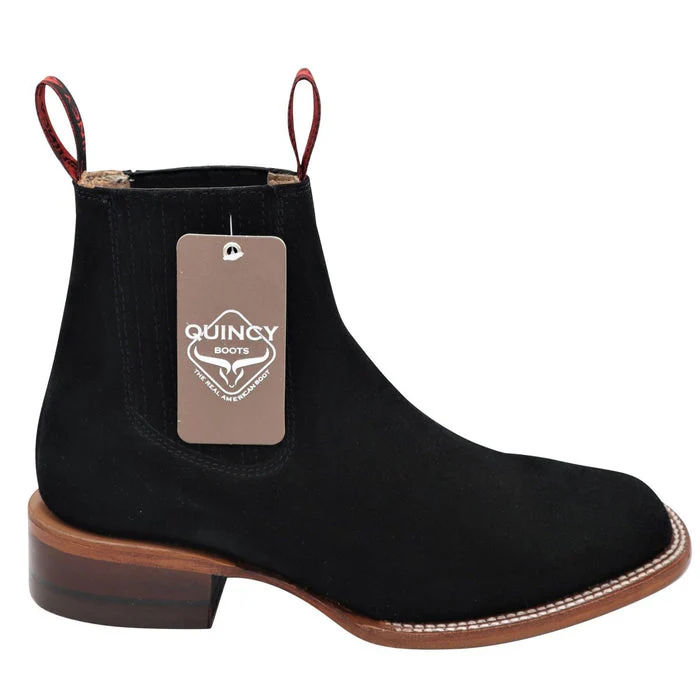 Botines Charros Quincy de Gamuza con Punta Cuadrada Negro - Image 5