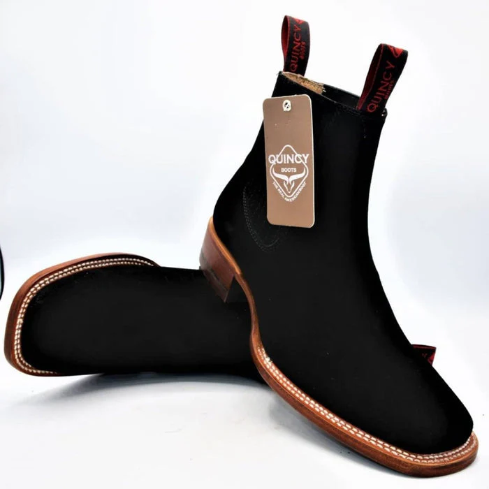 Botines Charros Quincy de Gamuza con Punta Cuadrada Color Negro - Image 4