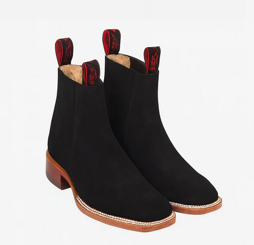 Botines Charros Quincy de Gamuza con Punta Cuadrada Color Negro - Image 6