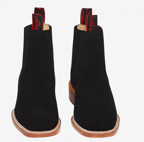 Botines Charros Quincy de Gamuza con Punta Cuadrada Color Negro - Image 8
