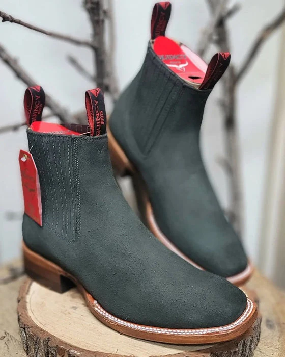 Botines Charros Quincy de Gamuza con Punta Cuadrada Gris - Image 2