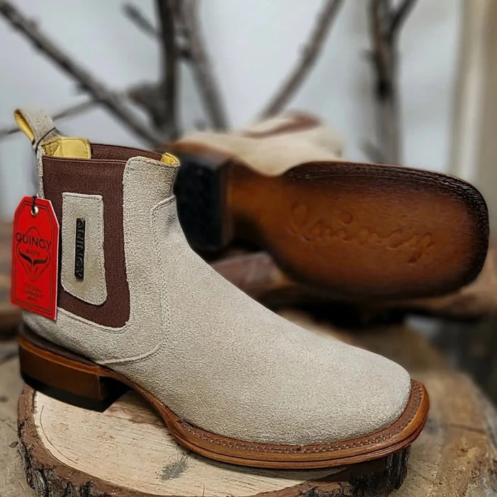 Botines de Gamuza Quincy con Punta Cuadrada Color Hueso - Image 3