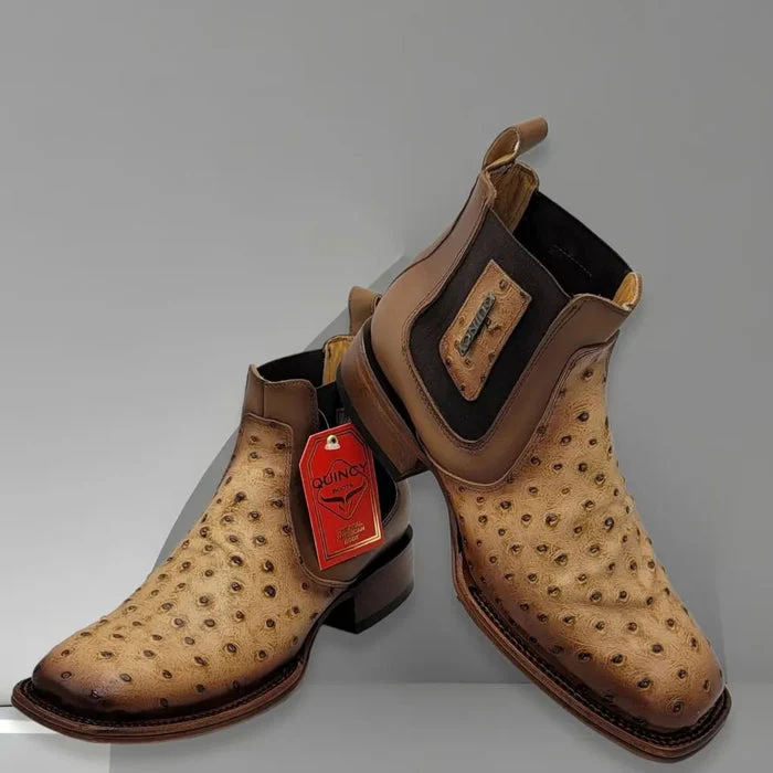 Botin de Avestruz Grabado con Punta Cuadrada - Image 8