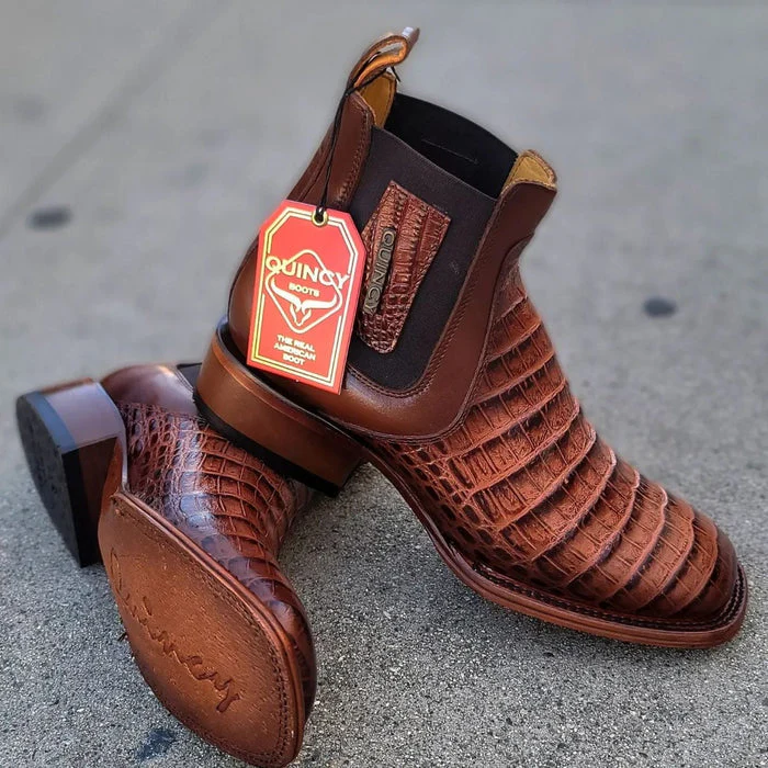 Botin de Cocodrilo Grabado Nuca con Punta Cuadrada Color Cognac - Image 2