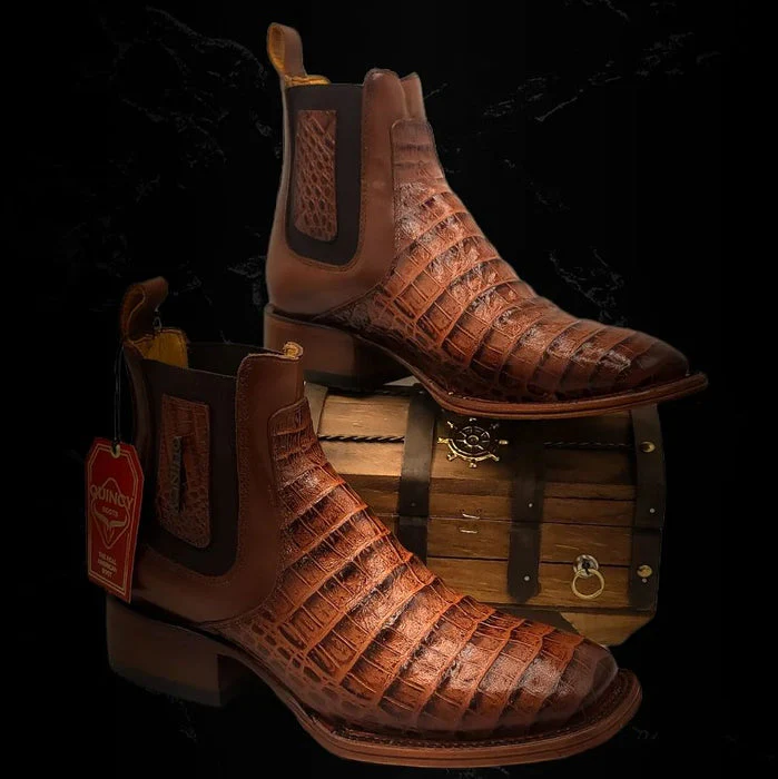 Botin de Cocodrilo Grabado Nuca con Punta Cuadrada Color Cognac - Image 4