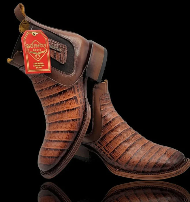 Botin de Cocodrilo Grabado Nuca con Punta Cuadrada Color Cognac - Image 5