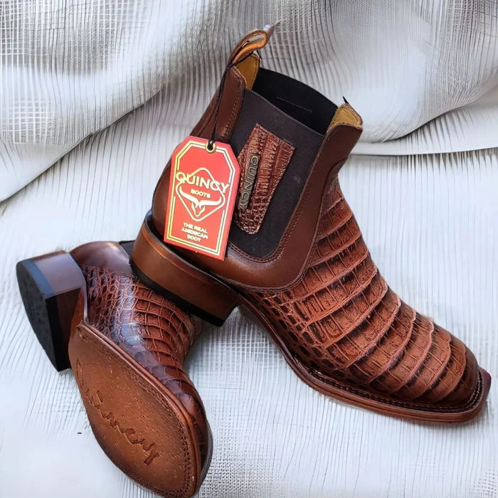Botin de Cocodrilo Grabado Nuca con Punta Cuadrada Color Cognac - Image 6