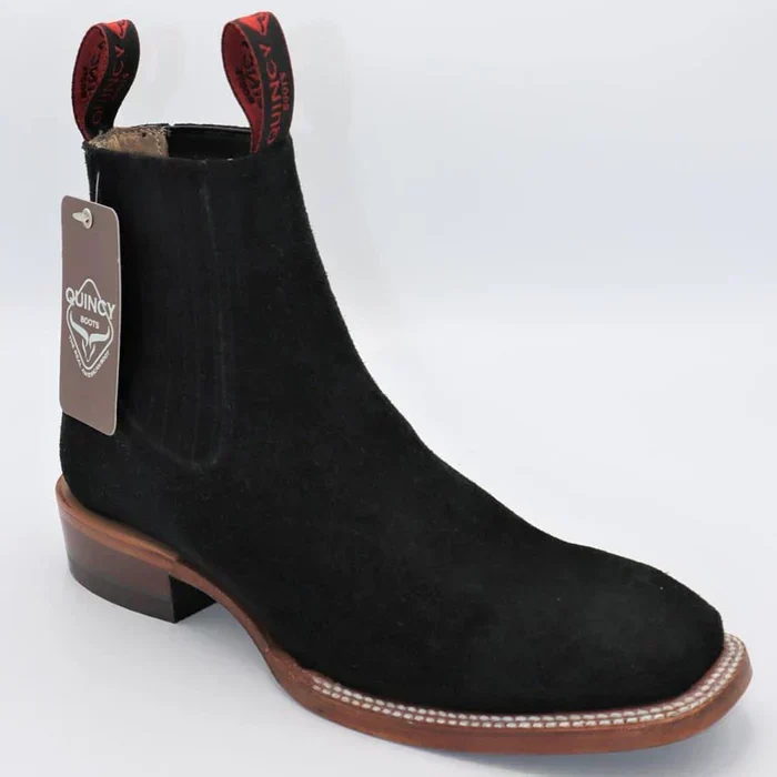 Botines Charros Quincy de Gamuza con Punta Cuadrada Color Negro - Image 4