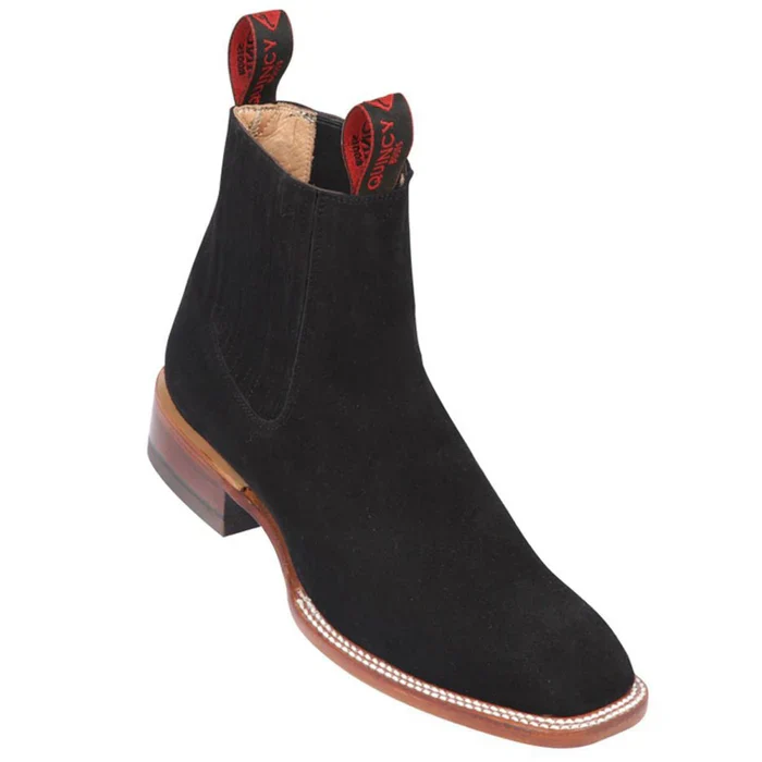 Botines Charros Quincy de Gamuza con Punta Cuadrada Color Negro - Image 5