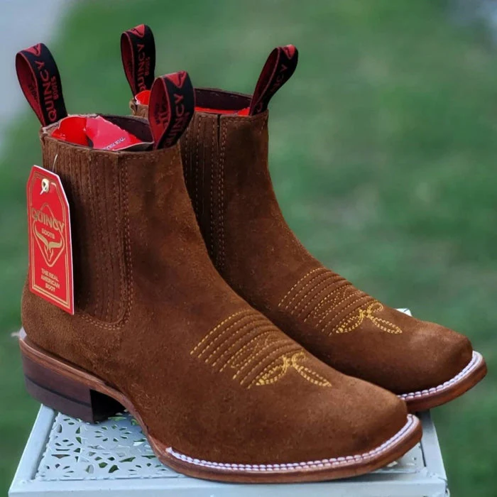 Botines Charros de Gamuza Original Punta Cuadrada Color Shedron